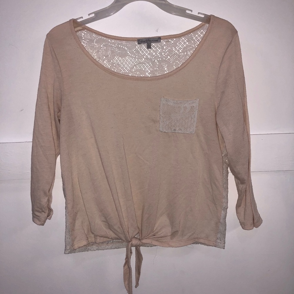CHARLOTTE RUSSE Tan 3/4 Sleeve Top w/ Lace Back